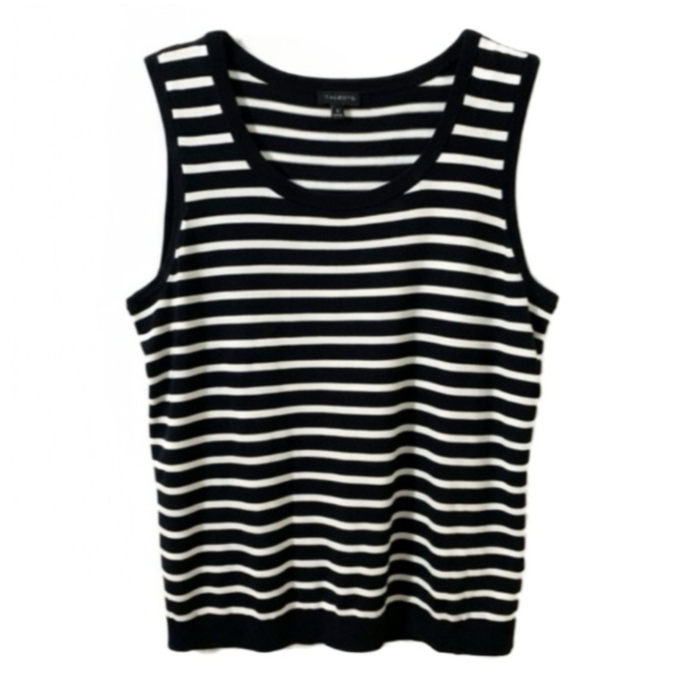 Talbots Striped Scoop Neck Sleeveless Lightweight Cotton Blend Sweater Top ⚫️⚪️